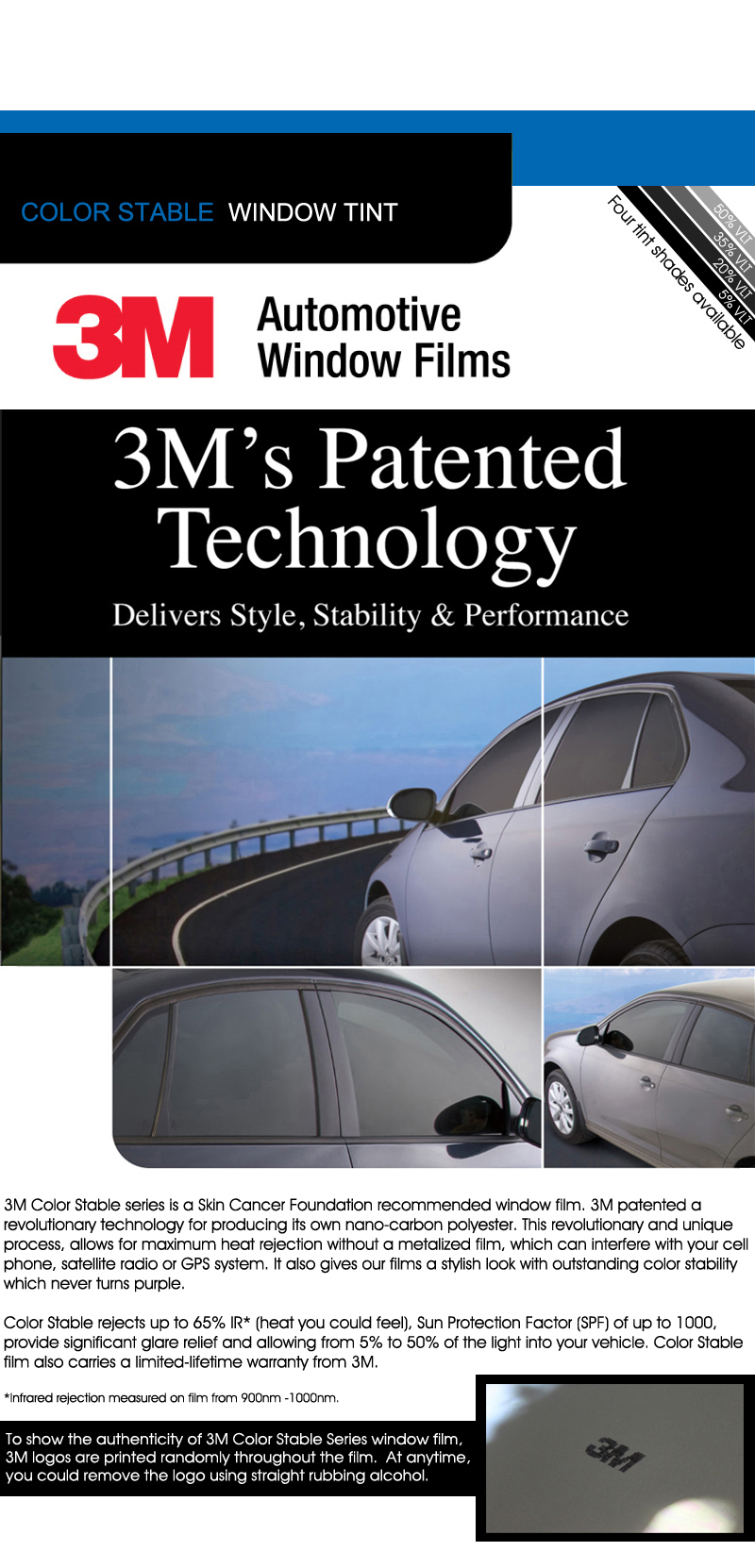 PRECUT SUN STRIP WINDOW TINT W/ 3M COLOR STABLE AUTO TINTING FILM